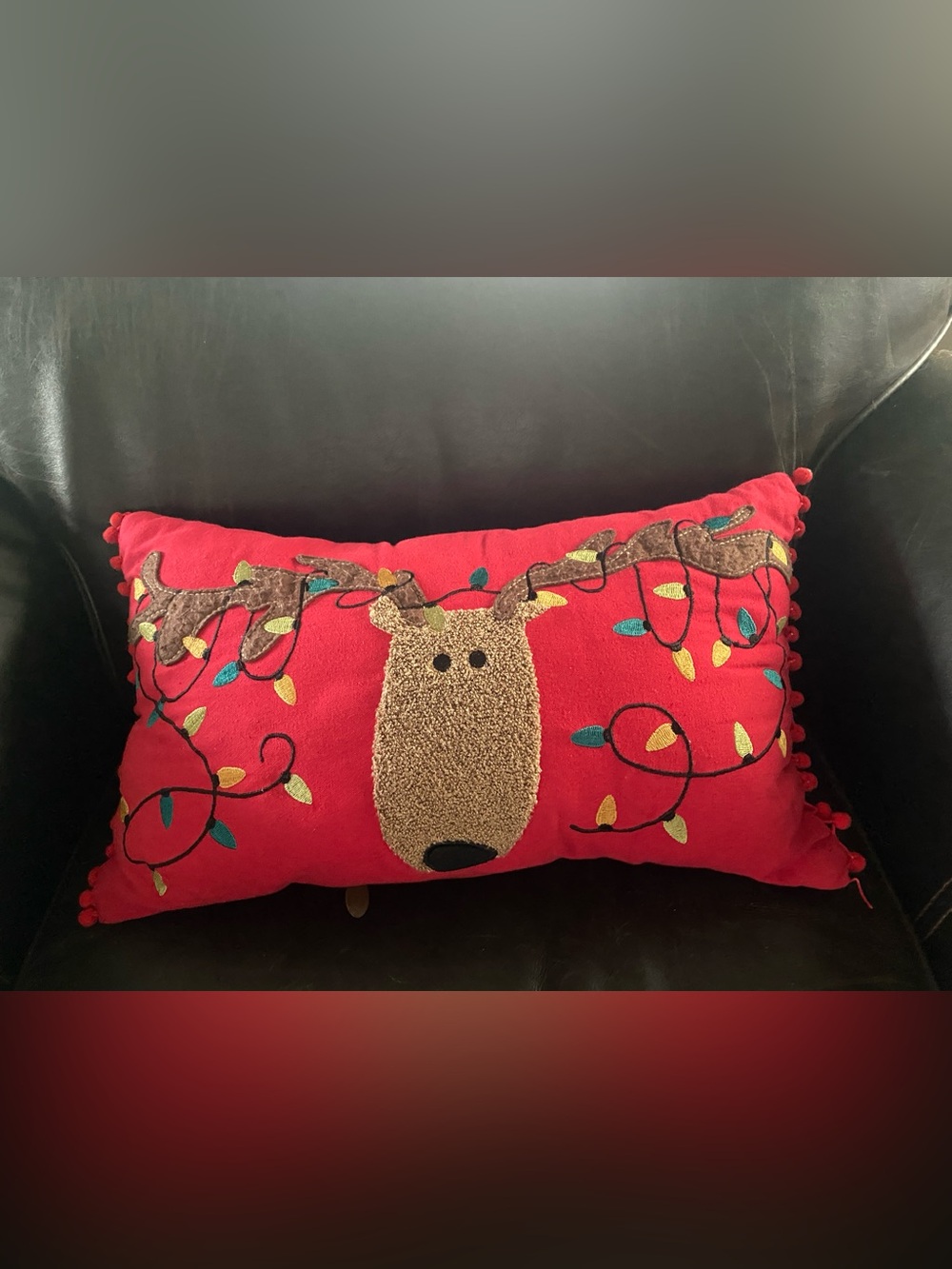 Pier 1 Imports LED Light Up Christmas Reindeer Lumbar Throw Pillow Red Tested